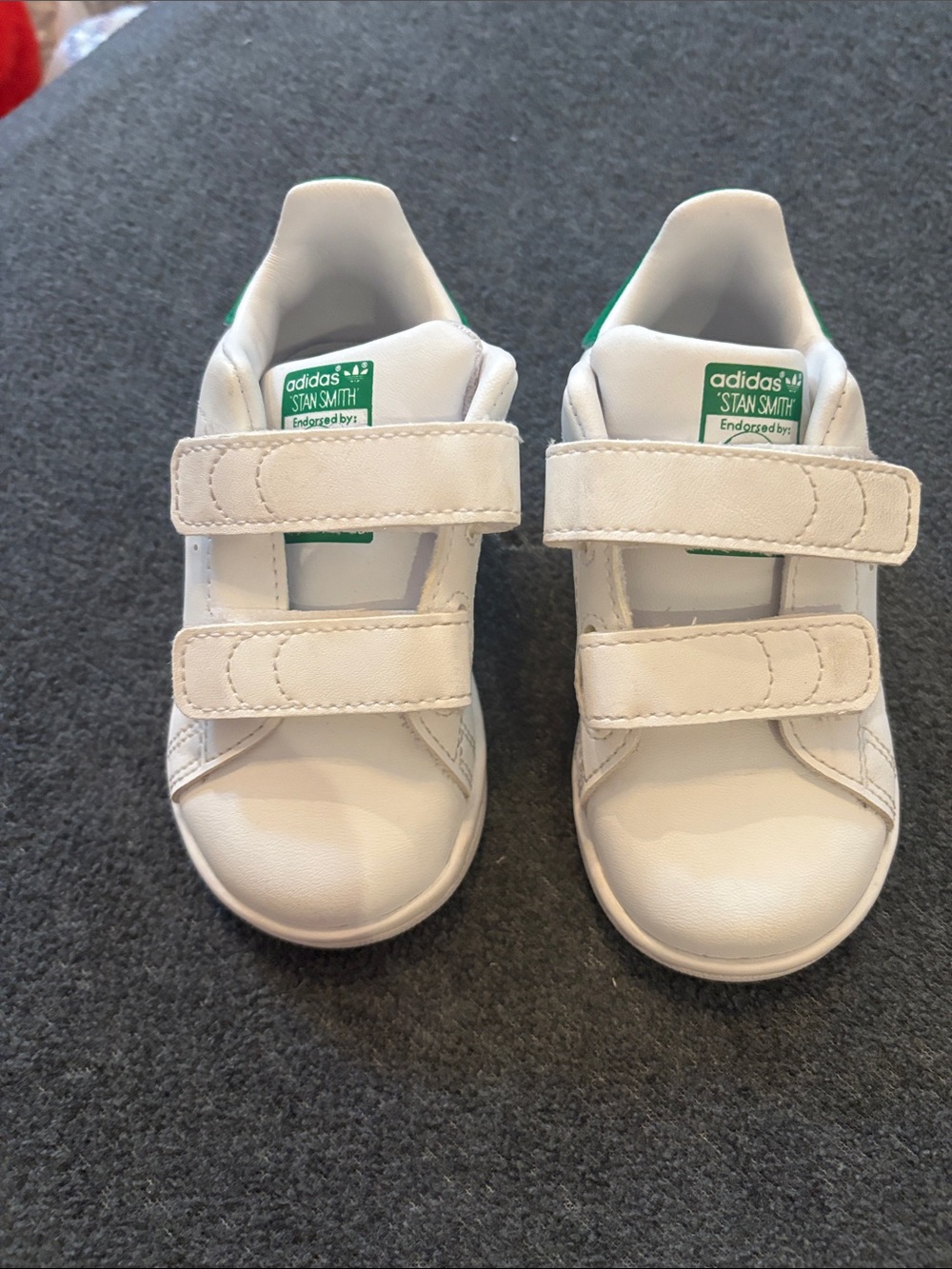 adidas Stan Smith Kids White Sneakers with Green Accents Velcro